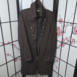 Elegant Chocolate Brown Military Women's Trench Coat Size Medium